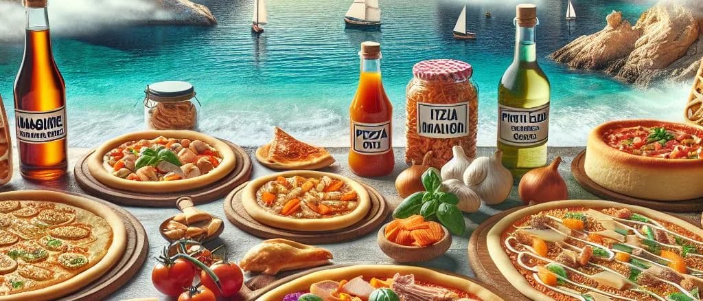 variety of pizza pastry base products on wooden background