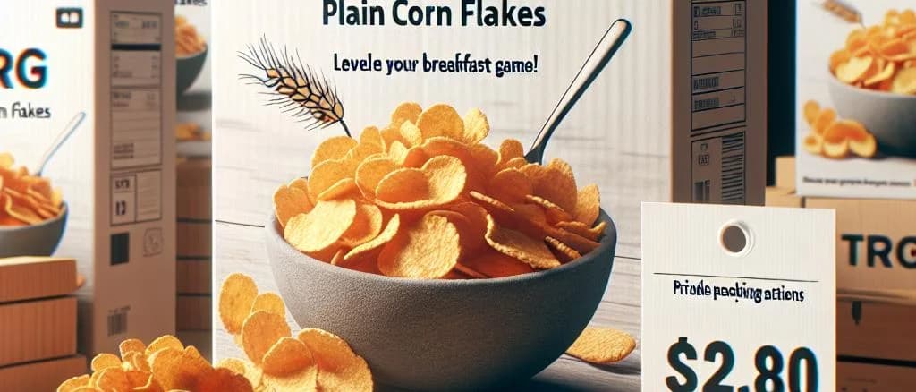 Varieties of plain corn flakes in different packaging on a wooden table