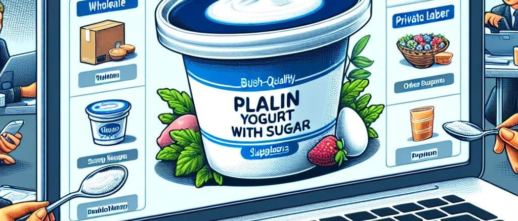 Plain yogurt with sugar in various packaging