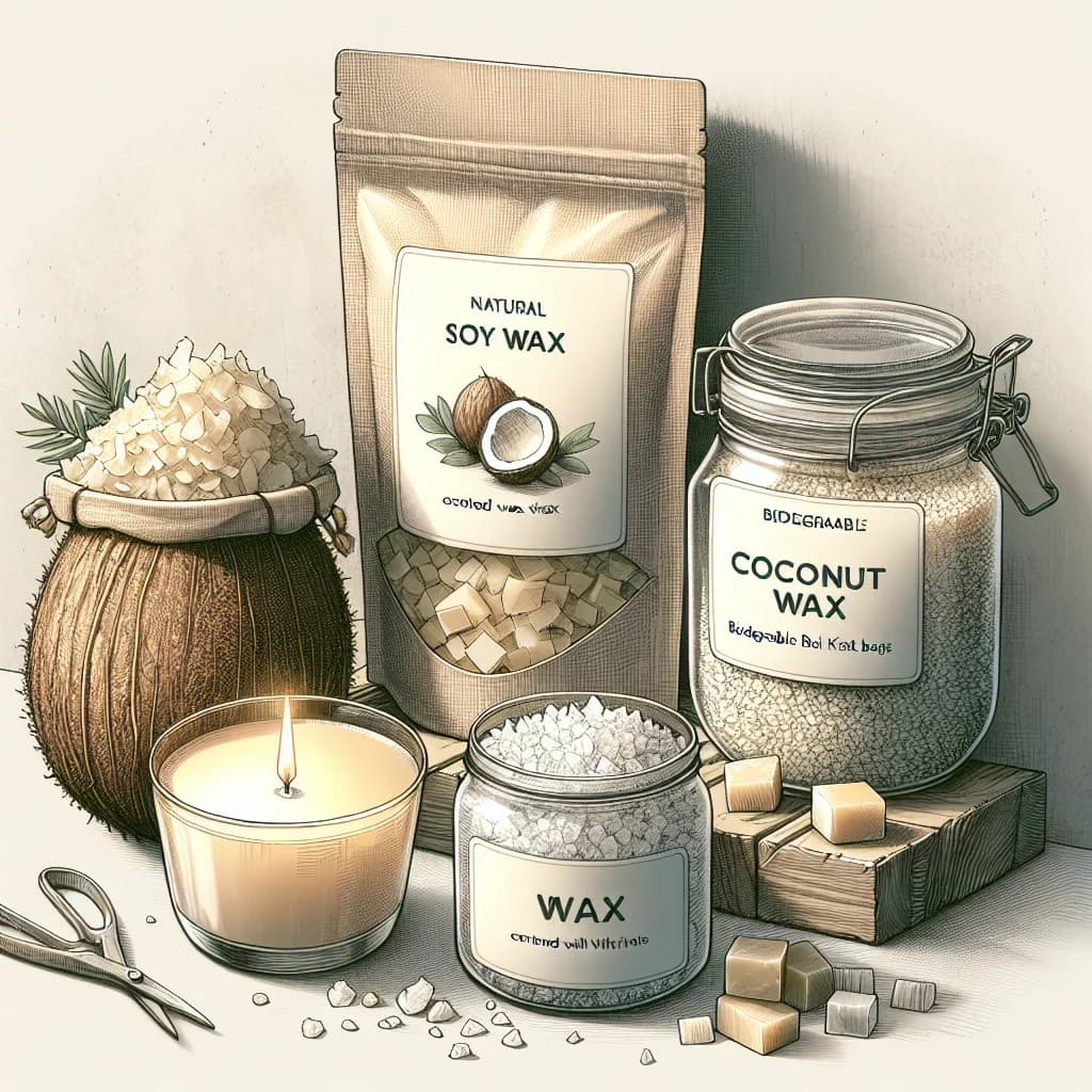 assortment of plant-based candle wax variations with eco-friendly packaging on a clean background