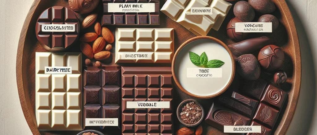 Assorted plant milk chocolates with diverse packaging options