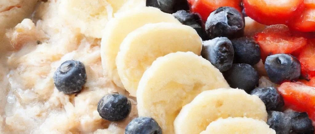 bowls of porridge with various fruits on wooden table