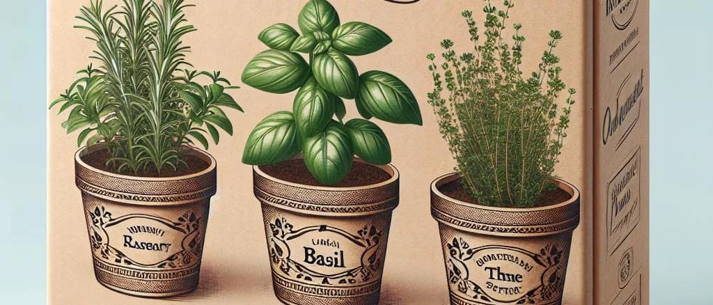 Diverse potted aromatic plants variety with visually appealing packaging
