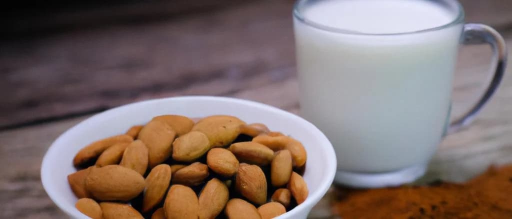 Powdered almond milk in diverse packaging options set against a neutral background
