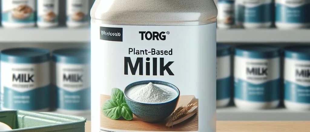 assortment of powdered plant milk products on a wooden table