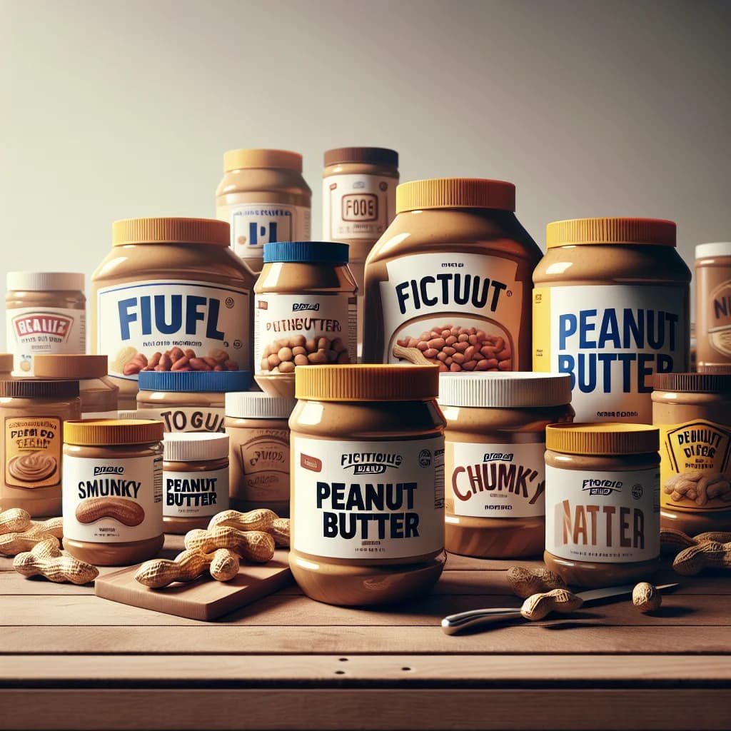 assorted jars of private label peanut butter on a clean, modern background with various packaging styles, catering to B2B wholesale markets