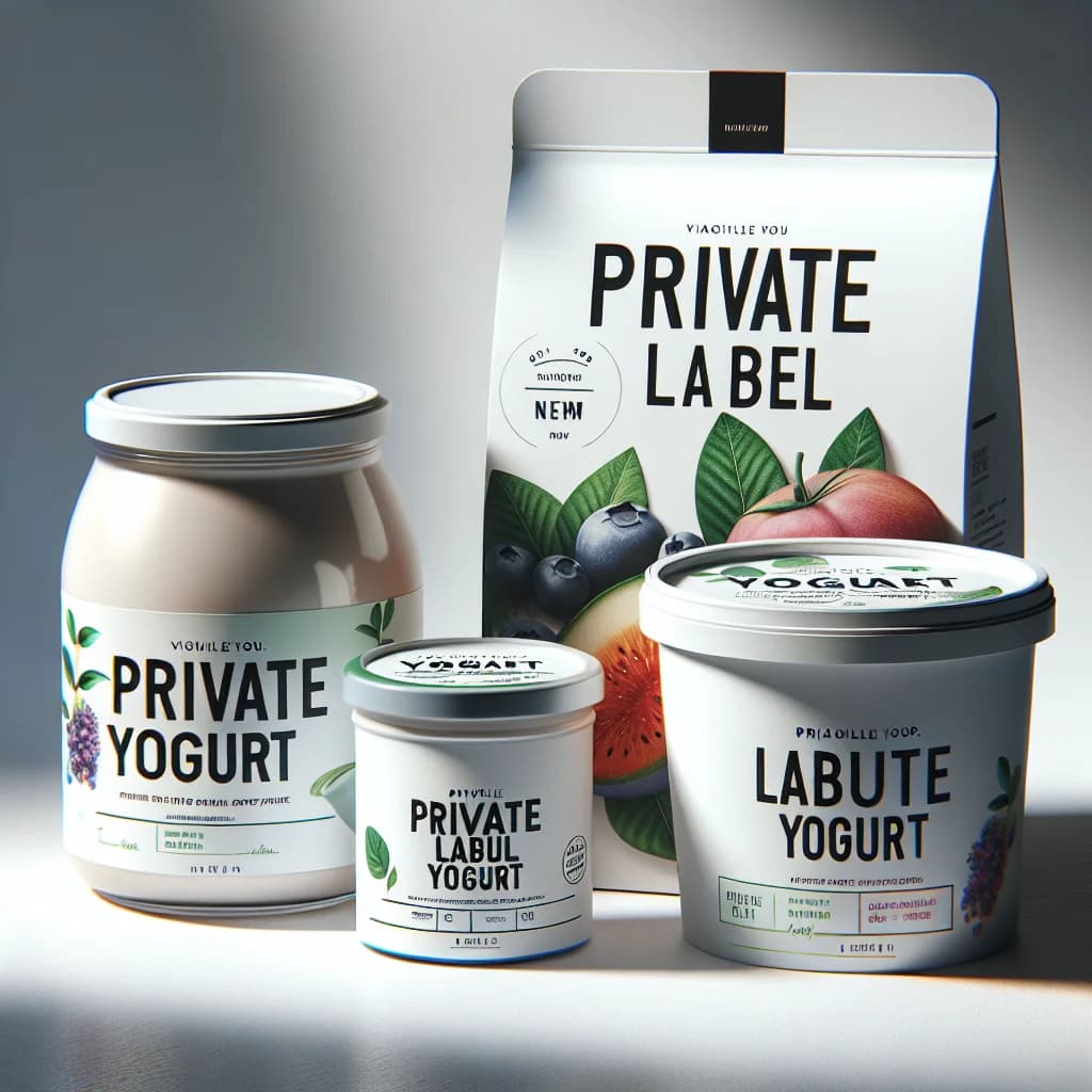 private label yogurt packaging variations on a clean white background