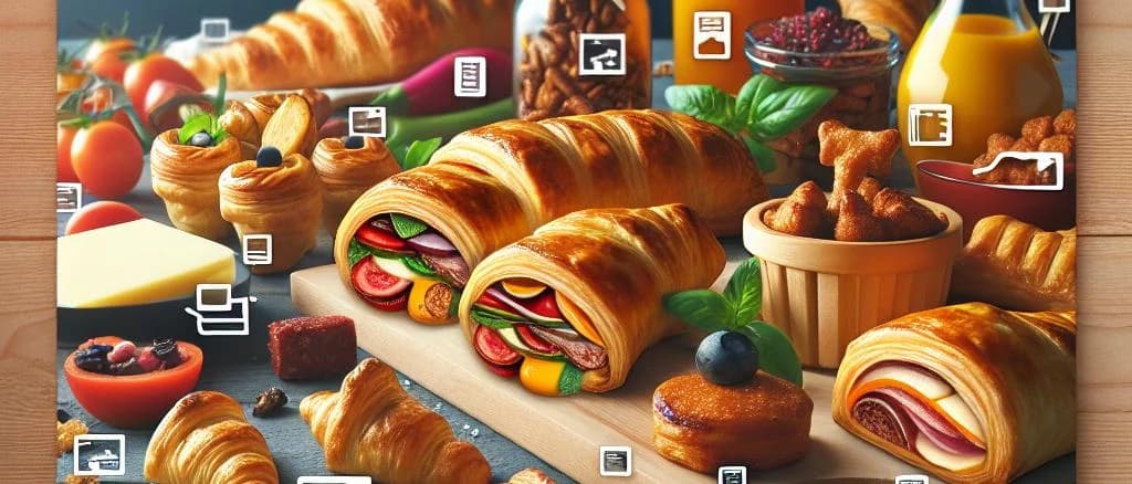 assorted puff pastry meal variations on a wooden table