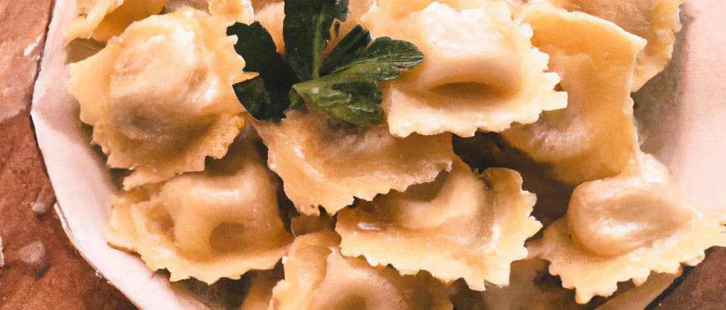 Variety of Ravioles Du Dauphiné on a rustic wooden board with fresh herbs