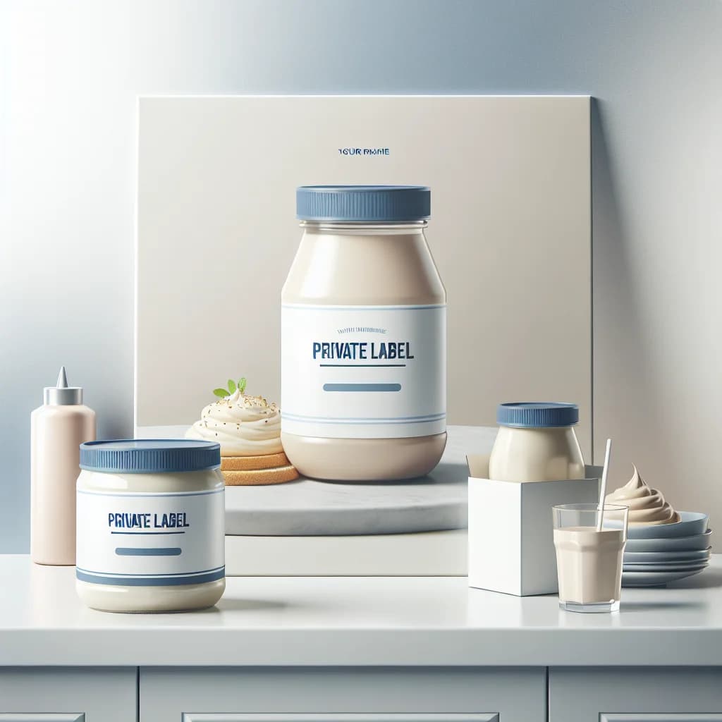 refrigerated mayonnaise jars on clean kitchen surface with bulk packaging for B2B buyers