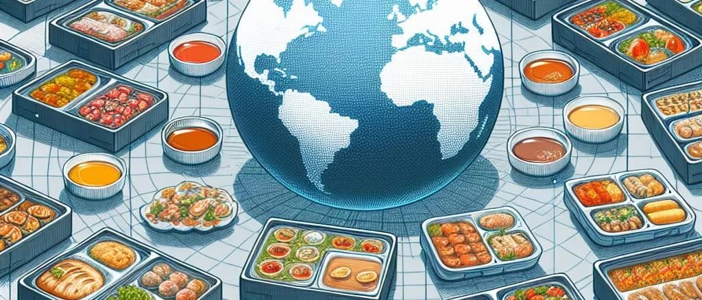 assorted refrigerated meals in diverse packaging on a sleek kitchen countertop