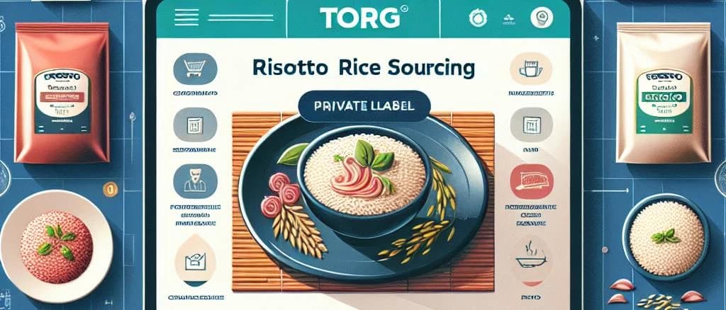 assorted risotto rice varieties in packages against a gourmet kitchen backdrop