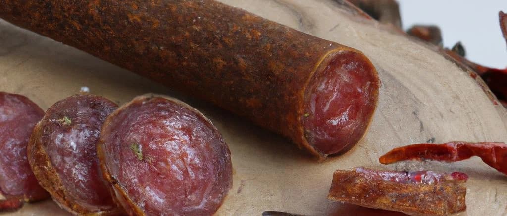Variety of Rosette dry sausages displayed on rustic background