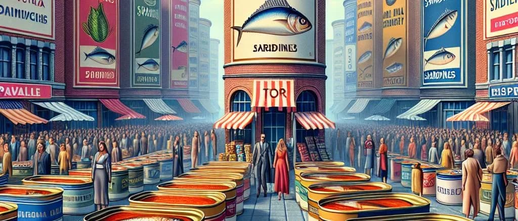 Cans of sardines in tomato sauce on a rustic wooden table