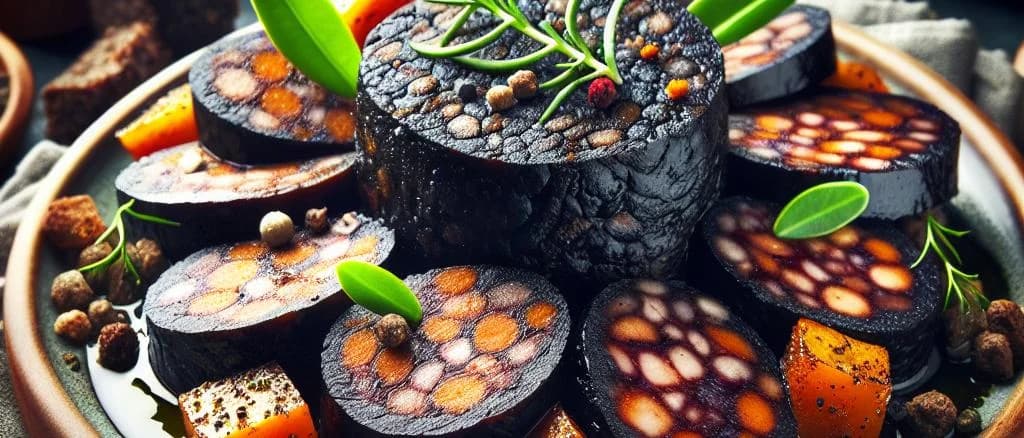 various sautéed black pudding dishes with diverse packaging