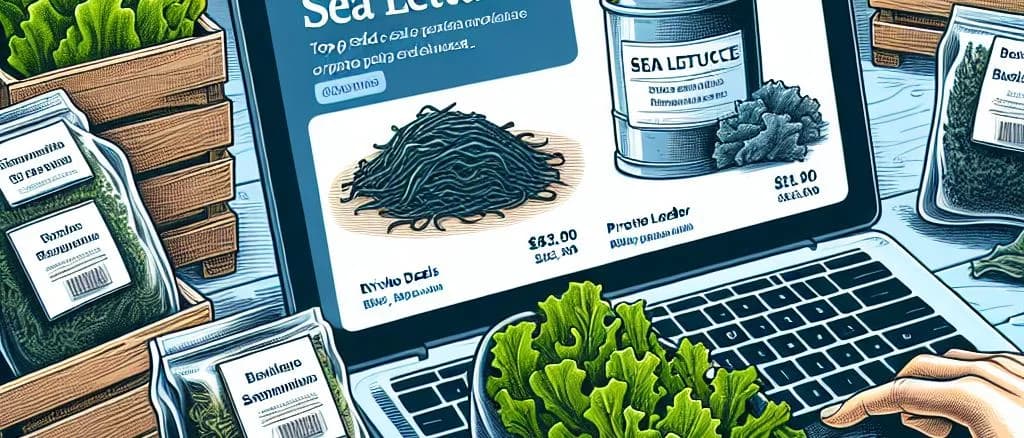varieties of packaged sea lettuce seaweeds on natural background
