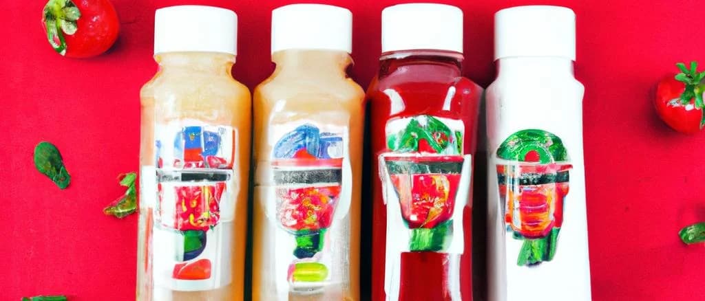 strawberry applesauce jars and pouches with vibrant packaging on a kitchen counter