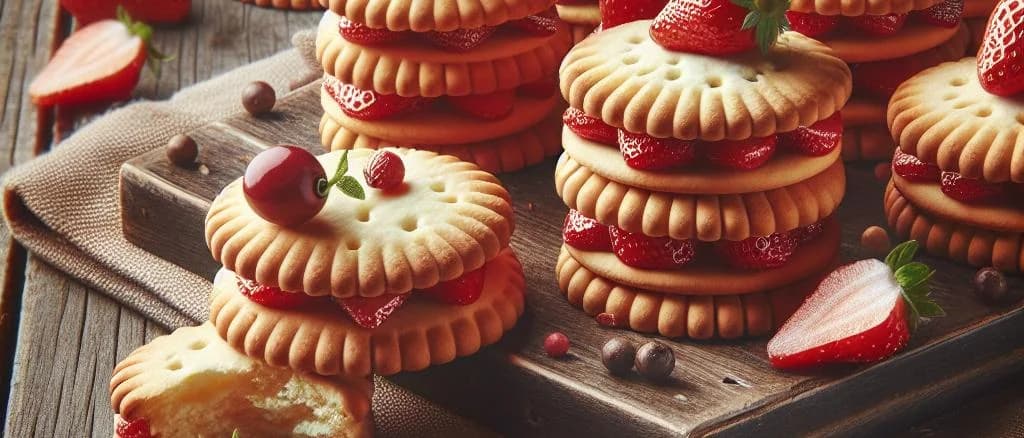Strawberry biscuits packaging variations on textured background