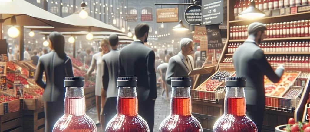 strawberry syrups with different packaging on wooden background