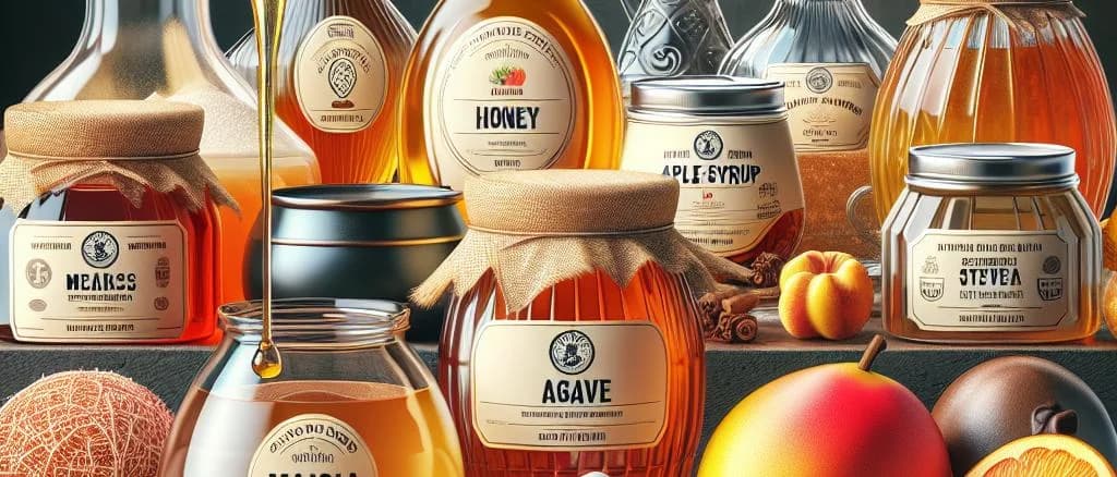 Variety of sugar alternatives including stevia, erythritol, and monk fruit, in different packaging options