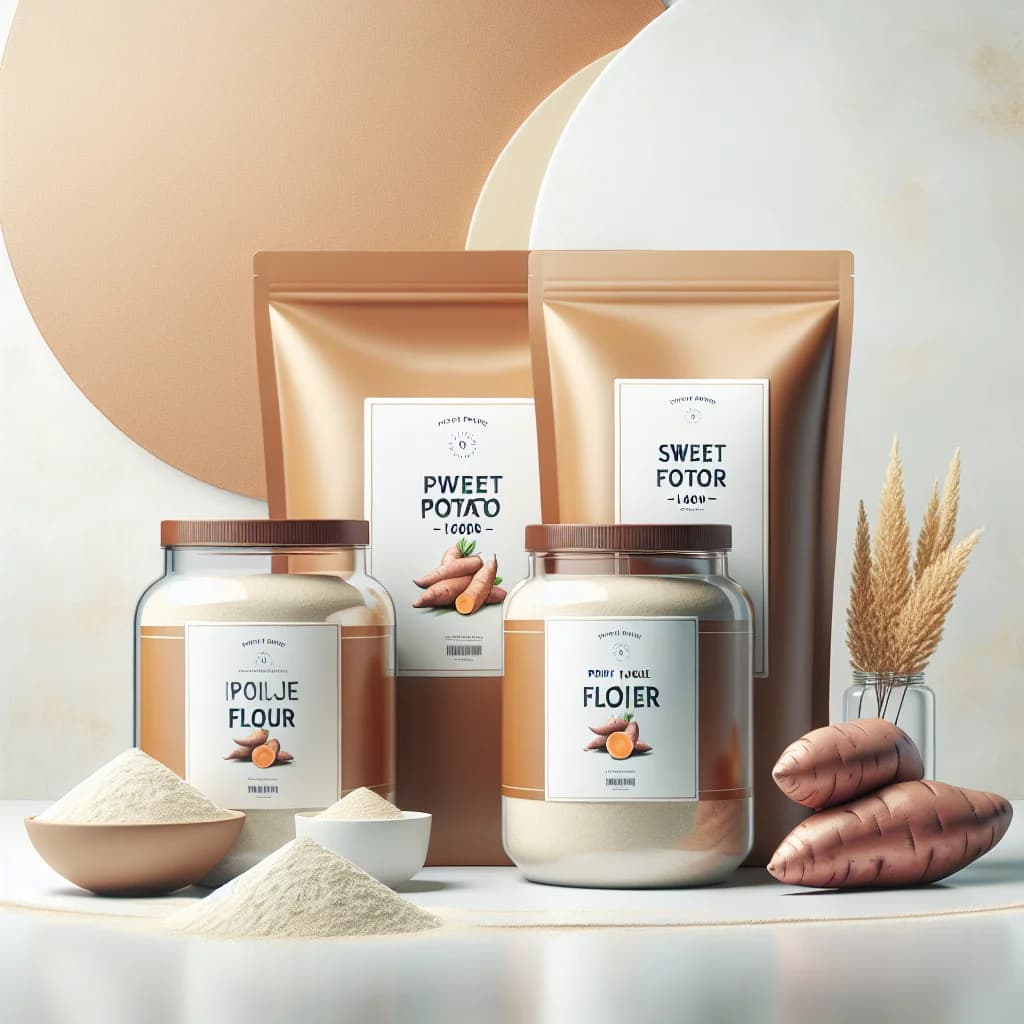 sweet potato flour packaging with variations for bulk and private label
