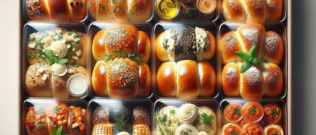 toasted bread rolls assortment on wooden background