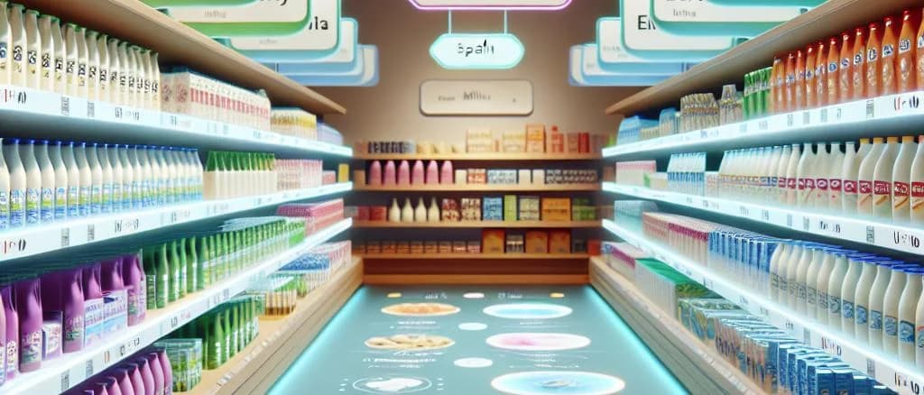 UHT skimmed milk cartons with various packaging designs