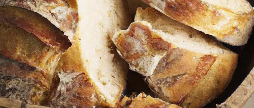 traditional French bread loaf without salt on wooden table