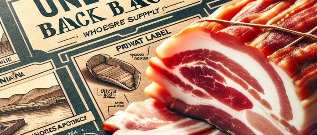 assorted unsmoked back bacon packaging options on wooden background