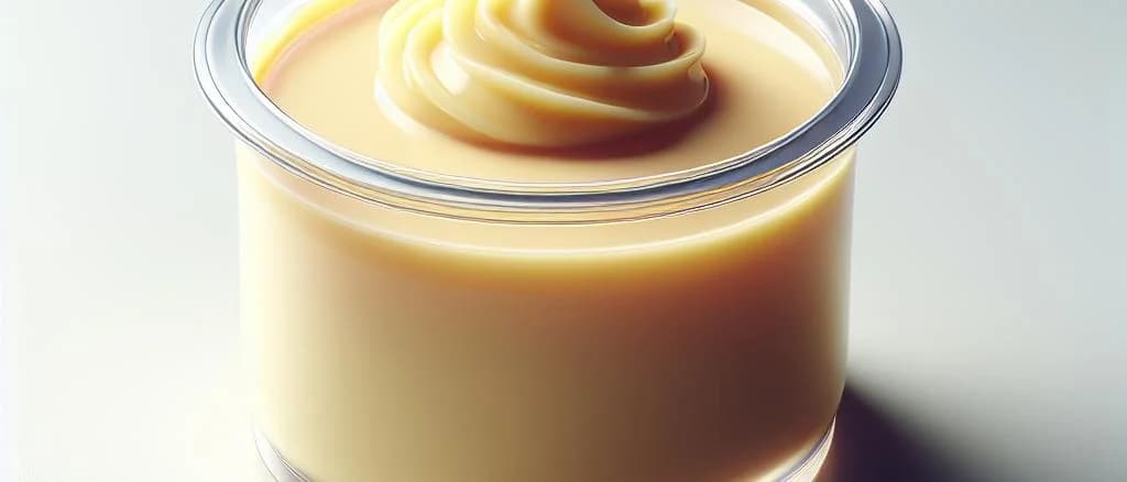Packaged creamy vanilla pudding in various containers on a white background