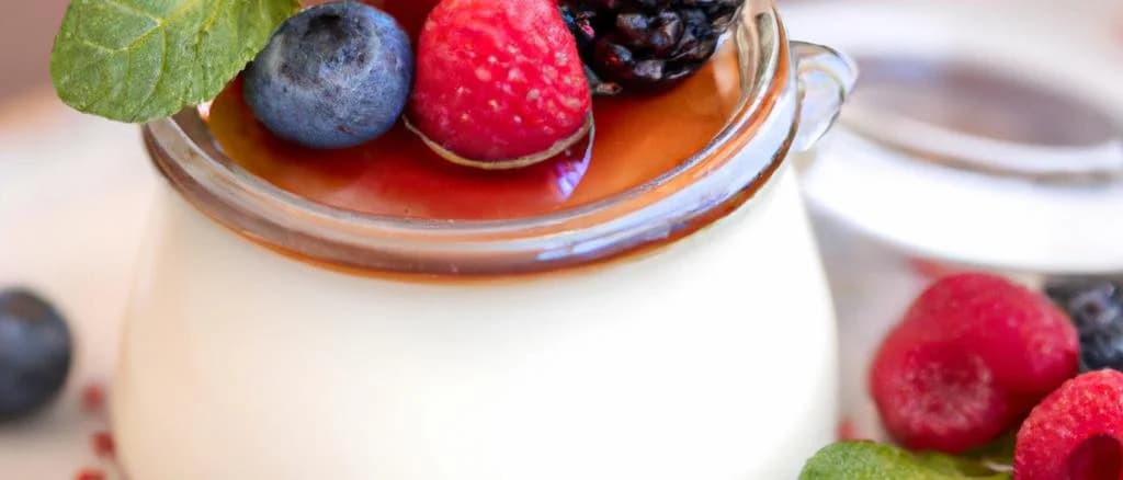 Three variations of vegan panna cotta in elegant glass dishes, showcasing different flavors and toppings, set against a minimalist background.