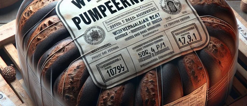 Assorted packages of Westphalian Pumpernickel bread on a wooden background