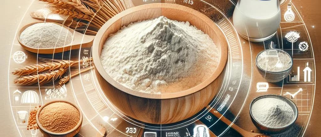 Wheat Flour Type 65 packaging with three variations on a wooden kitchen table