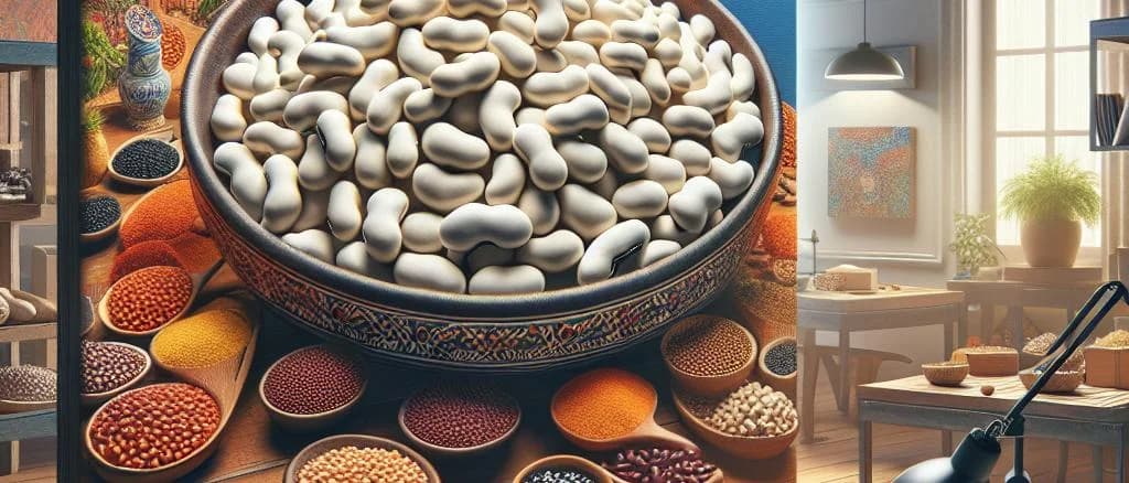 white kidney beans in various packaging formats on wooden table