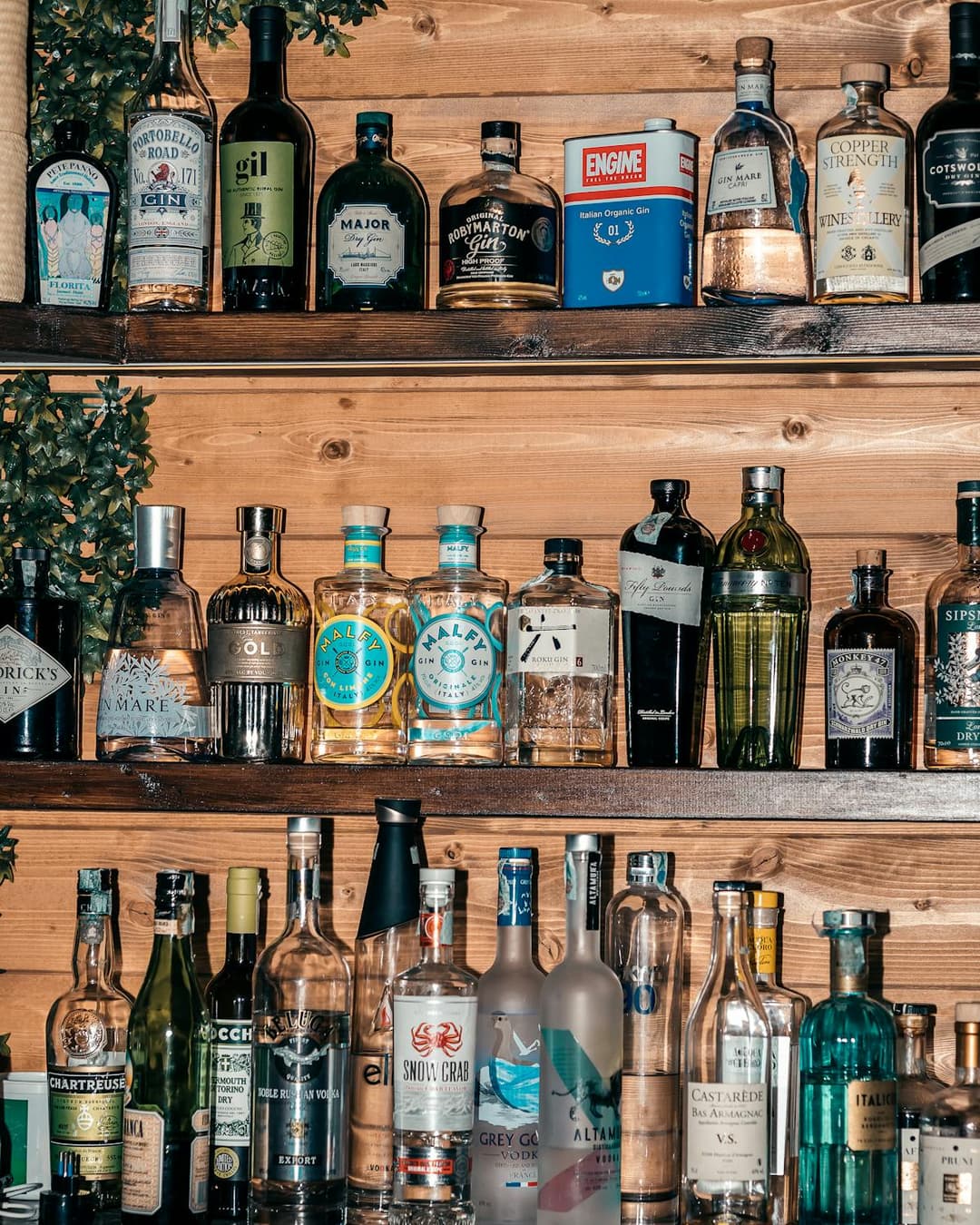 alcohol bottles on the shelf